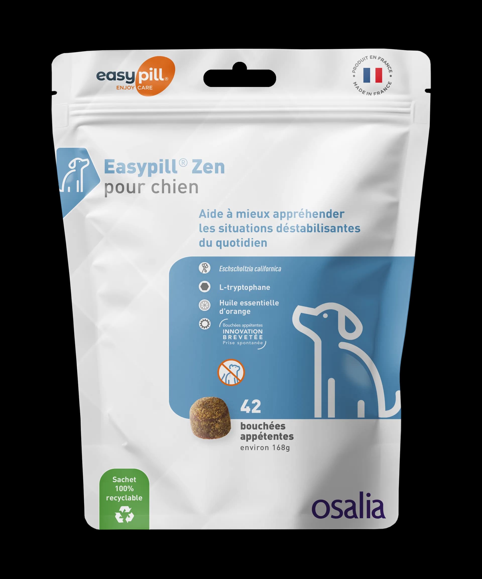 Sachet Easypill Zen Chien 42 bouchées - Complément anti-stress chien avec L-Tryptophane et Scutellaire