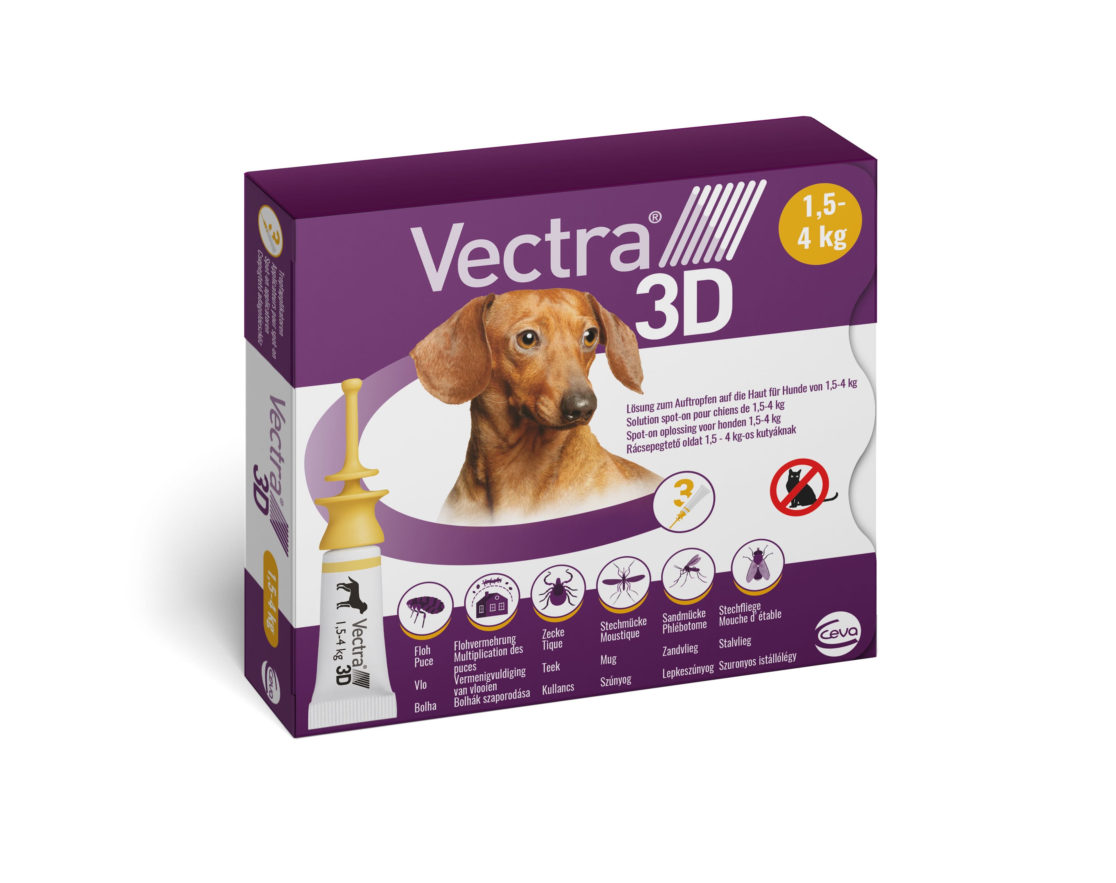 Vectra 3D pipettes antiparasitaires pour chiens 1,5 à 4 kg – protection contre puces, tiques, moustiques et phlébotomes