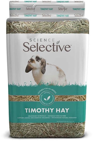 Balle compactée de 2 kg de foin de phléole Supreme Science Selective Timothy Hay avec poignée de transport.
