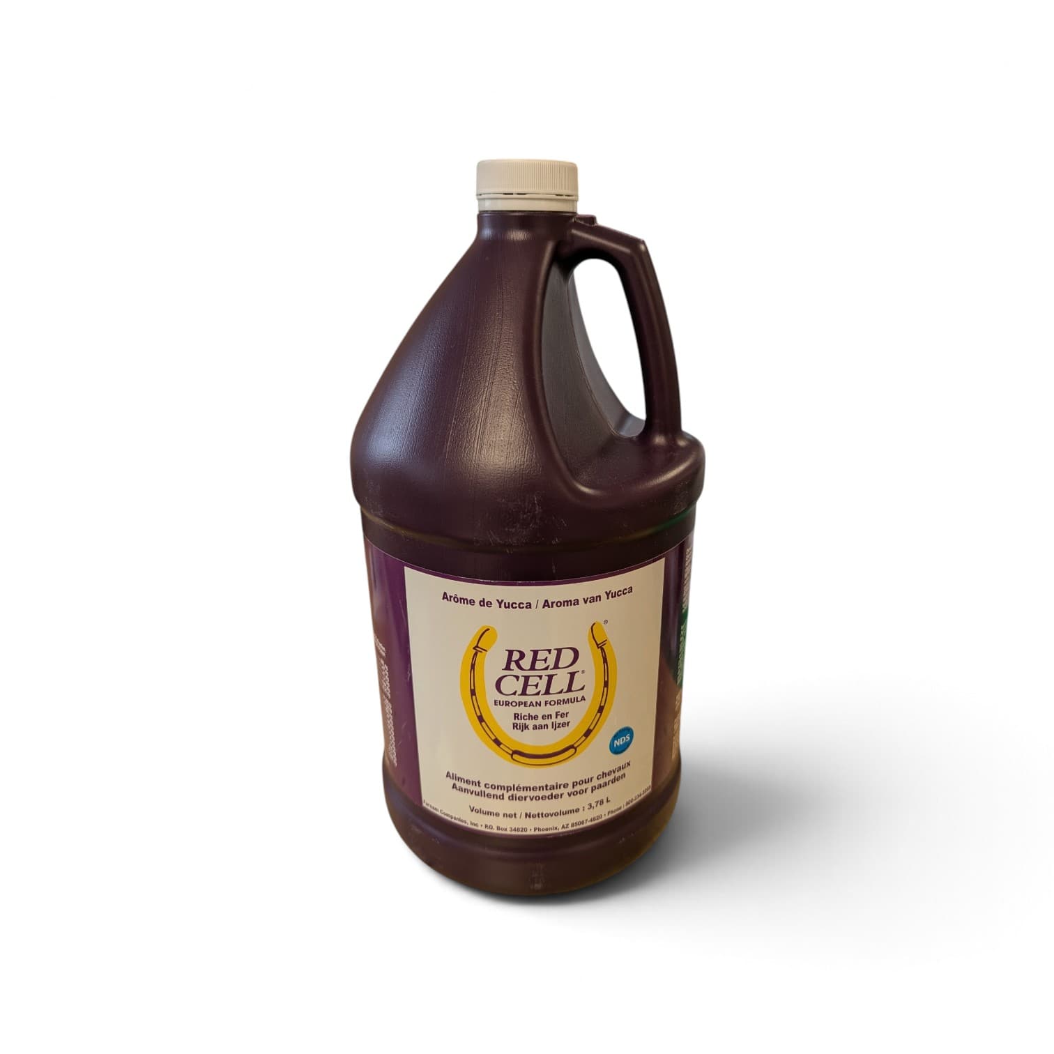 Bidon violet de 3,78 Litres (1 Galon) de solution liquide énergétique Red Cell de Farnam riche en fer pour cheval.