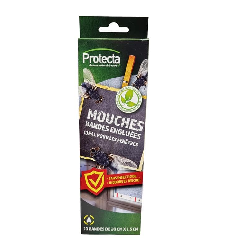 Bandes engluées pièges mouches fenêtres Protecta x10 sans insecticide.