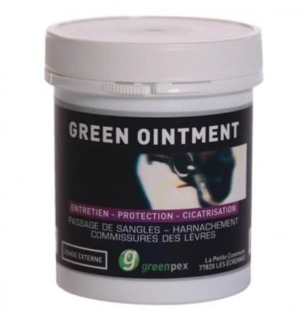 Pot de 250 ml de crème cicatrisante et protectrice Green Ointment Greenpex pour cheval.