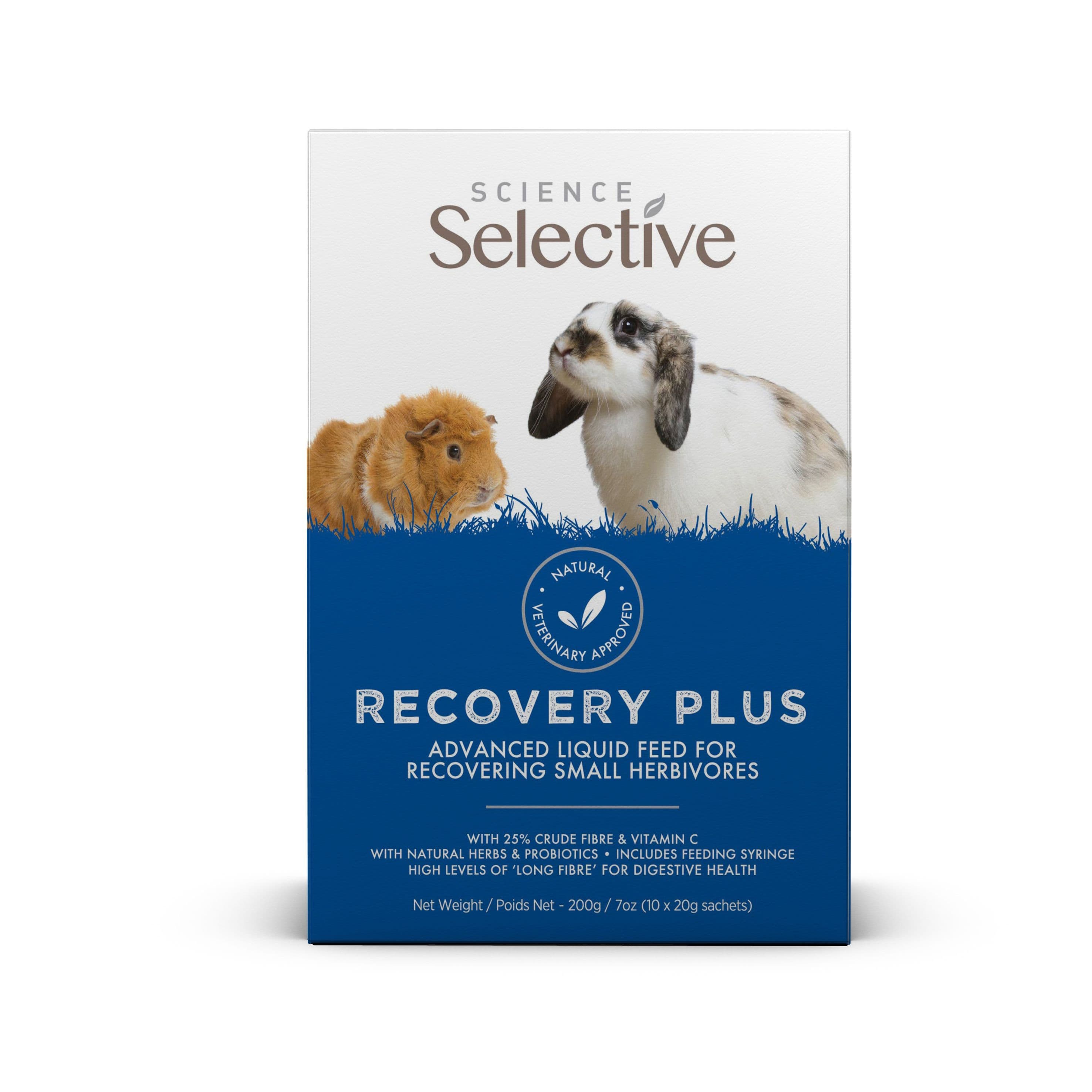 Boîte de 10 sachets de 20 g d'aliment de gavage intensif Supreme Science Selective Recovery Plus avec probiotiques pour lapin et rongeur.