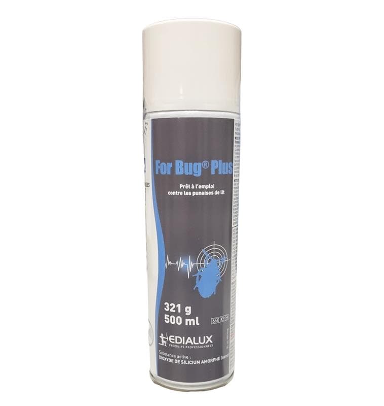 Aérosol For Bug Plus Edialux 500ml contre punaises de lit dioxyde de silicium.