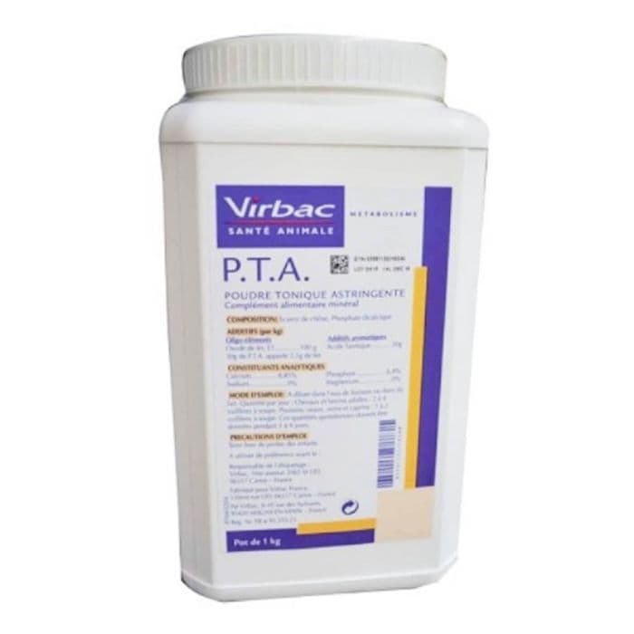 P.T.A. Poudre Tonique Astringente 1 kg Virbac – aliment minéral tonique et astringent pour bovins, caprins et chevaux.