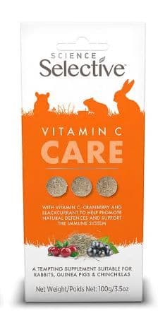 Étui de 100 g de friandises système immunitaire Supreme Science Selective Care Vitamin C avec rondelles de foin, canneberge et cassis.