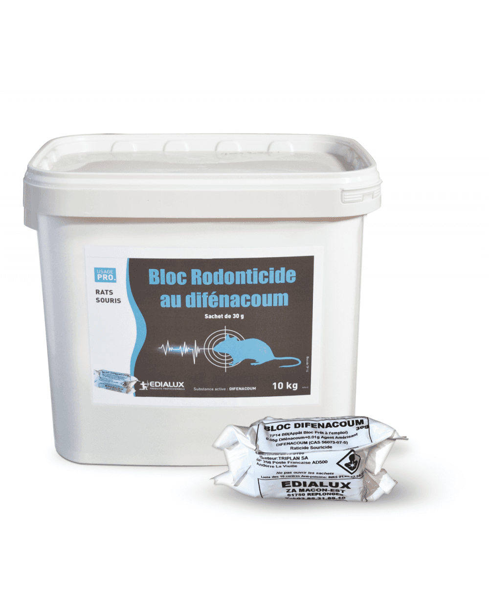 Bloc rodonticide au difénacoum 10 kg – appât professionnel contre rats et souris