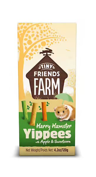 Boite de 120g de batonnets friandises pomme et mais doux Tiny Friends Farm Harry Hamster Yippees