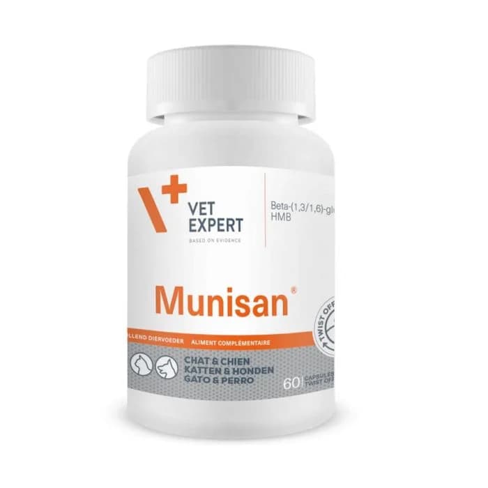 Pot Munisan Twist Off 60 capsules Vet Expert, stimulant immunitaire pour chien et chat au Bêta-glucane.