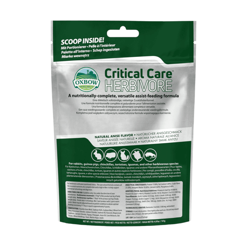 Oxbow Critical Care Herbivore 141 g aliment diététique pour alimentation assistée des lapins rongeurs et NAC herbivores