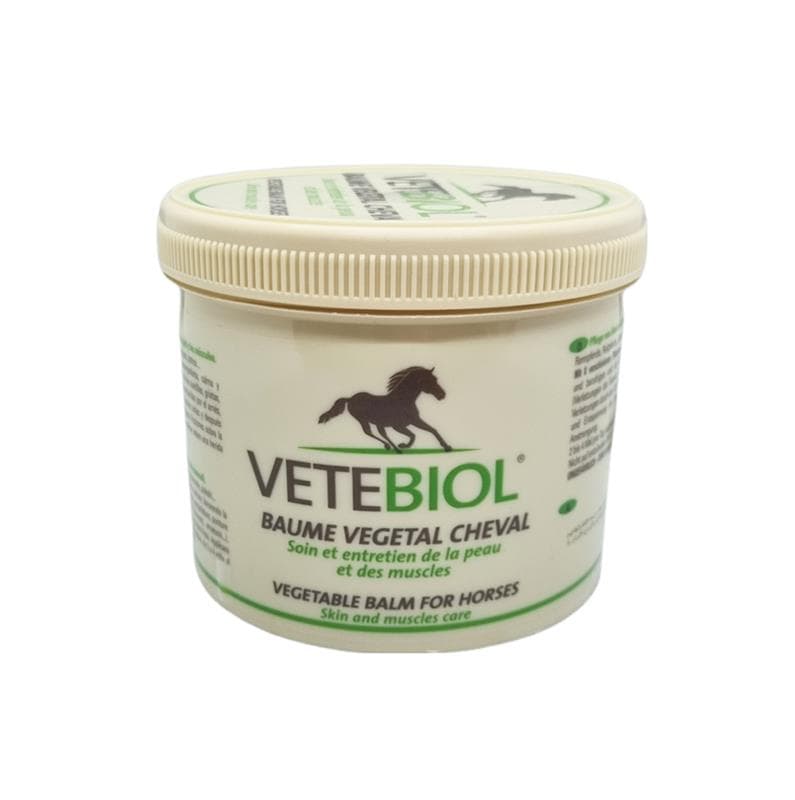 Pot de 400 g de VETEBIOL Baume Végétal Cheval, pommade naturelle pour le soin des muscles et de la peau des équidés.