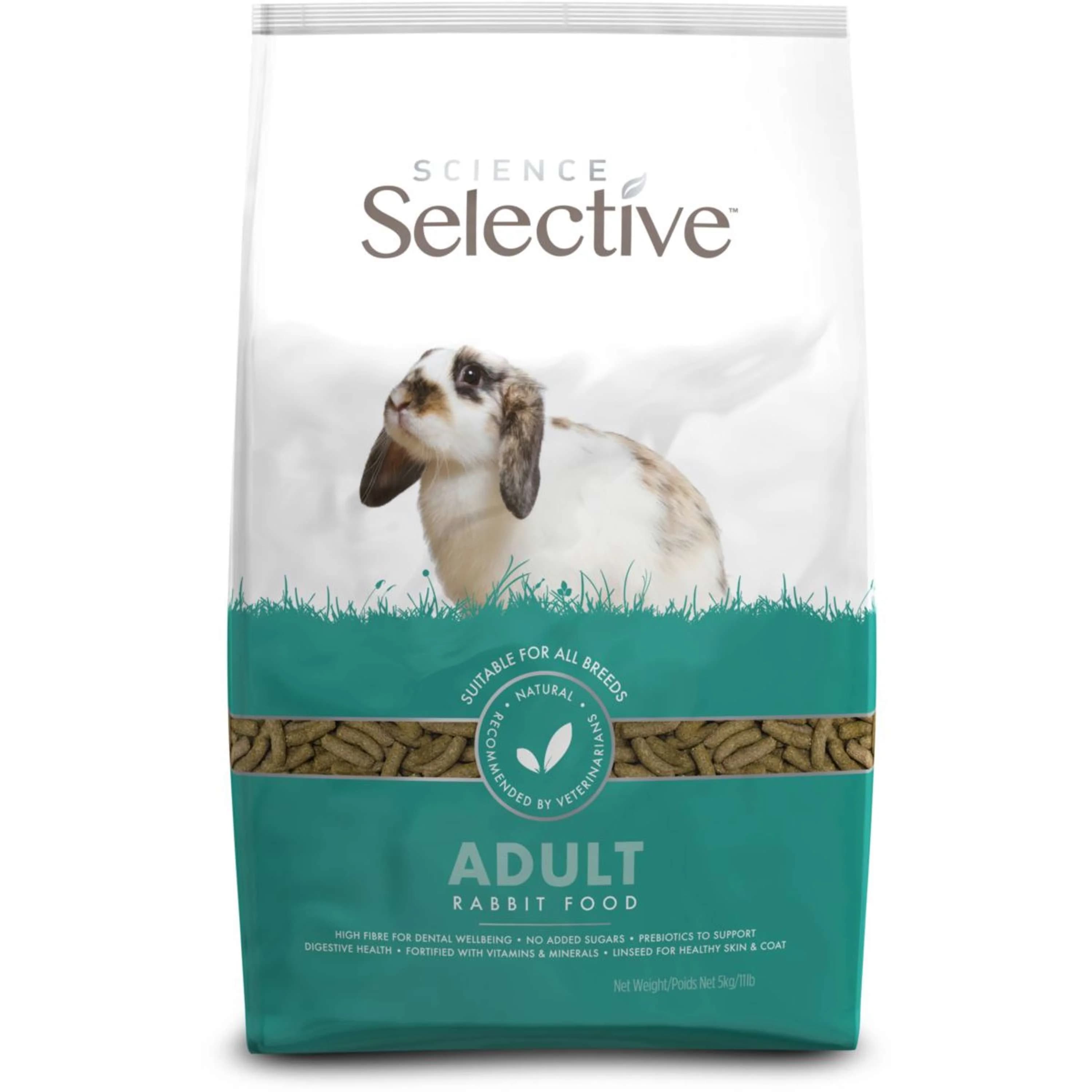 Sachet grand format de 3 kg d'extrudés Supreme Science Selective Lapin Adult avec visuel de lapin bélier tacheté.
