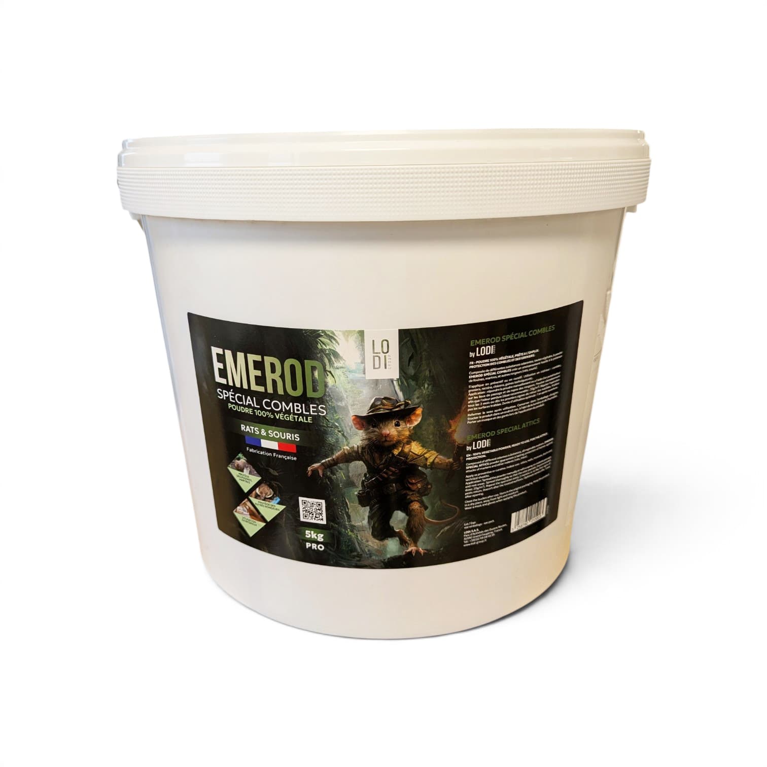 Seau de 5 kg EMEROD Spécial Combles, répulsif poudre végétale pour greniers.
