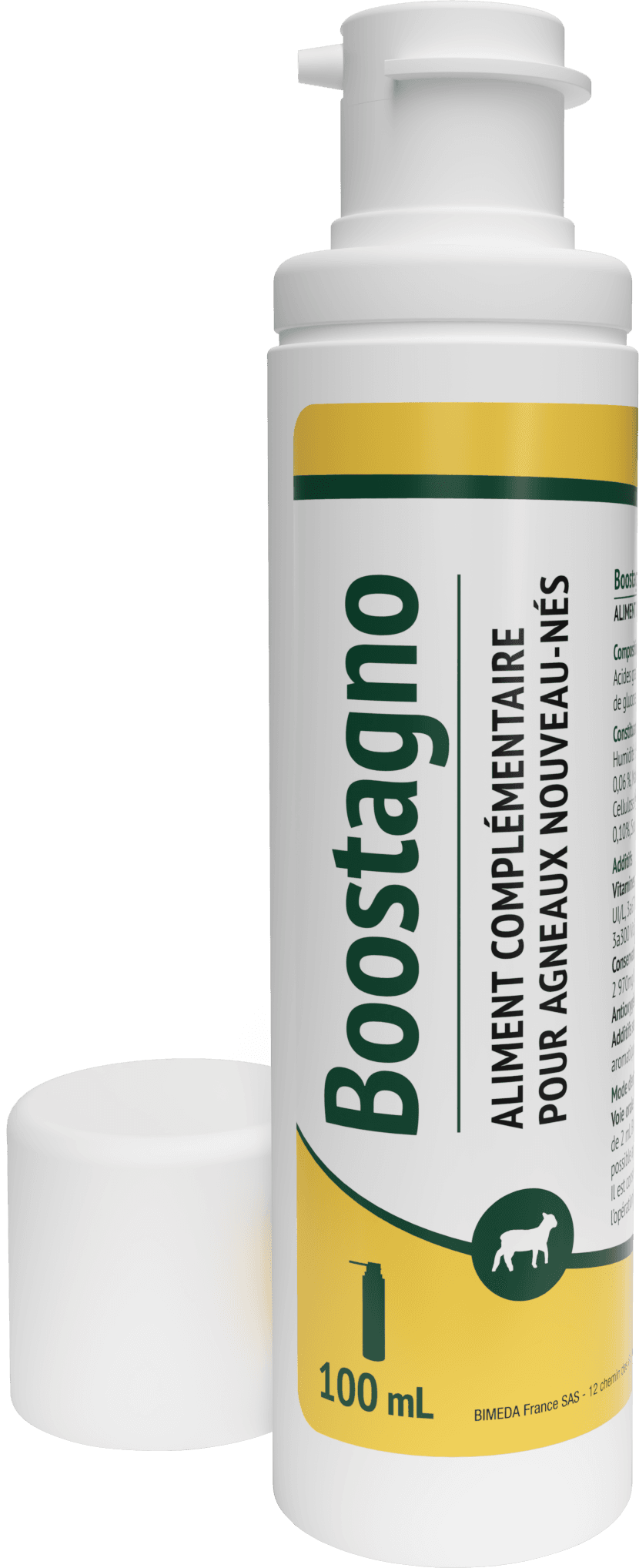 BOOSTAGNO flacon doseur 100 ml – complément appétent lait-vanille pour agneaux nouveau-nés, énergie et vitamines