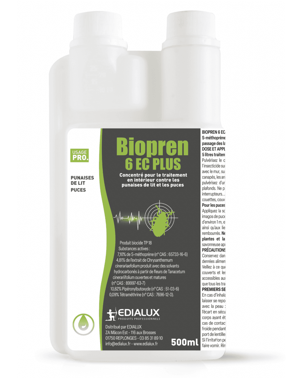 Insecticide concentré Biopren 6 EC Plus 500ml Edialux anti-punaise et puce.