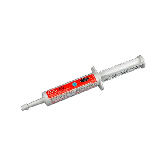 Seringue blanche et rouge de 30 ml de gel booster Oral XB Horse Master pour le tonus du cheval de sport