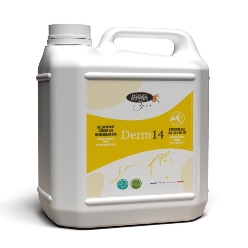 Derm 14 Horse Master 5 litres gel apaisant pour dermite estivale démangeaisons crinière et queue du cheval