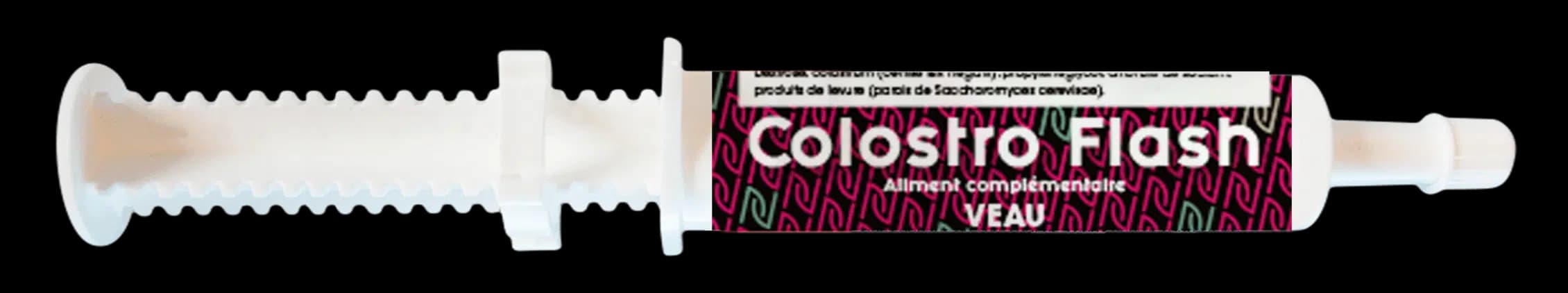 Seringue de Colostro Flash Obione, aliment complémentaire pour veau nouveau-né à base de colostrum et probiotiques.