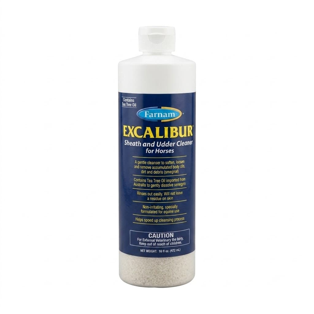 Flacon de 473 ml de nettoyant pour fourreau et mamelles de cheval Farnam Excalibur à l'huile de Tea Tree.