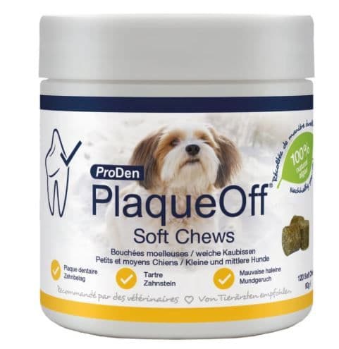 ProDen PlaqueOff Chien Soft Chews 120 bouchées dentaires naturelles contre tartre et mauvaise haleine – Swedencare