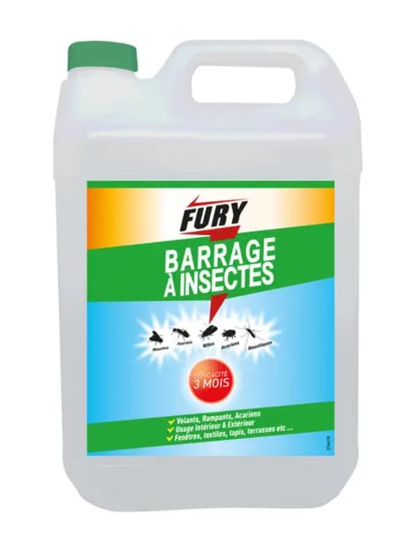Bidon 5L Fury Barrage à Insectes professionnel insecticide surfaces volants et rampants.