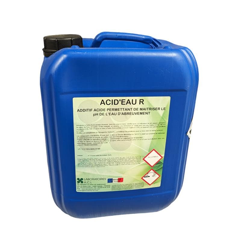 Bidon bleu ACID'EAU R 10L - Acide minéral pour baisse pH eau élevage et agriculture biologique.