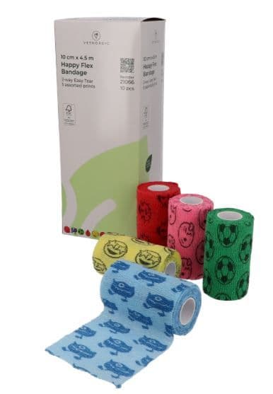Bande cohésive large Happy Flex VetNordic 10cm motifs smileys cheval et grand chien.