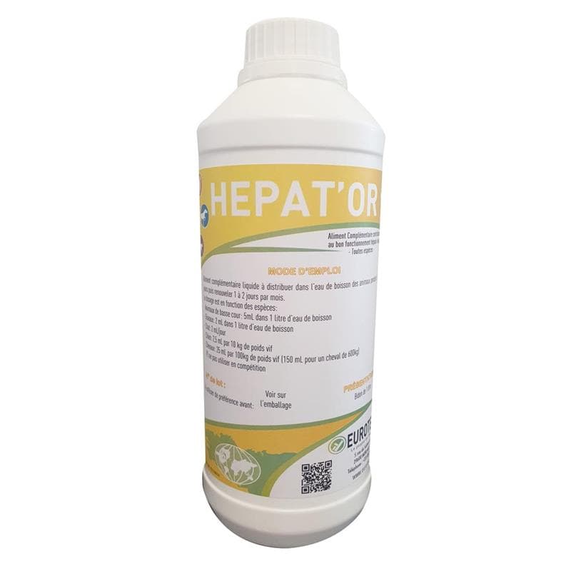 Bidon HEPAT'OR 1L, aliment complémentaire pour le foie et les reins des animaux.