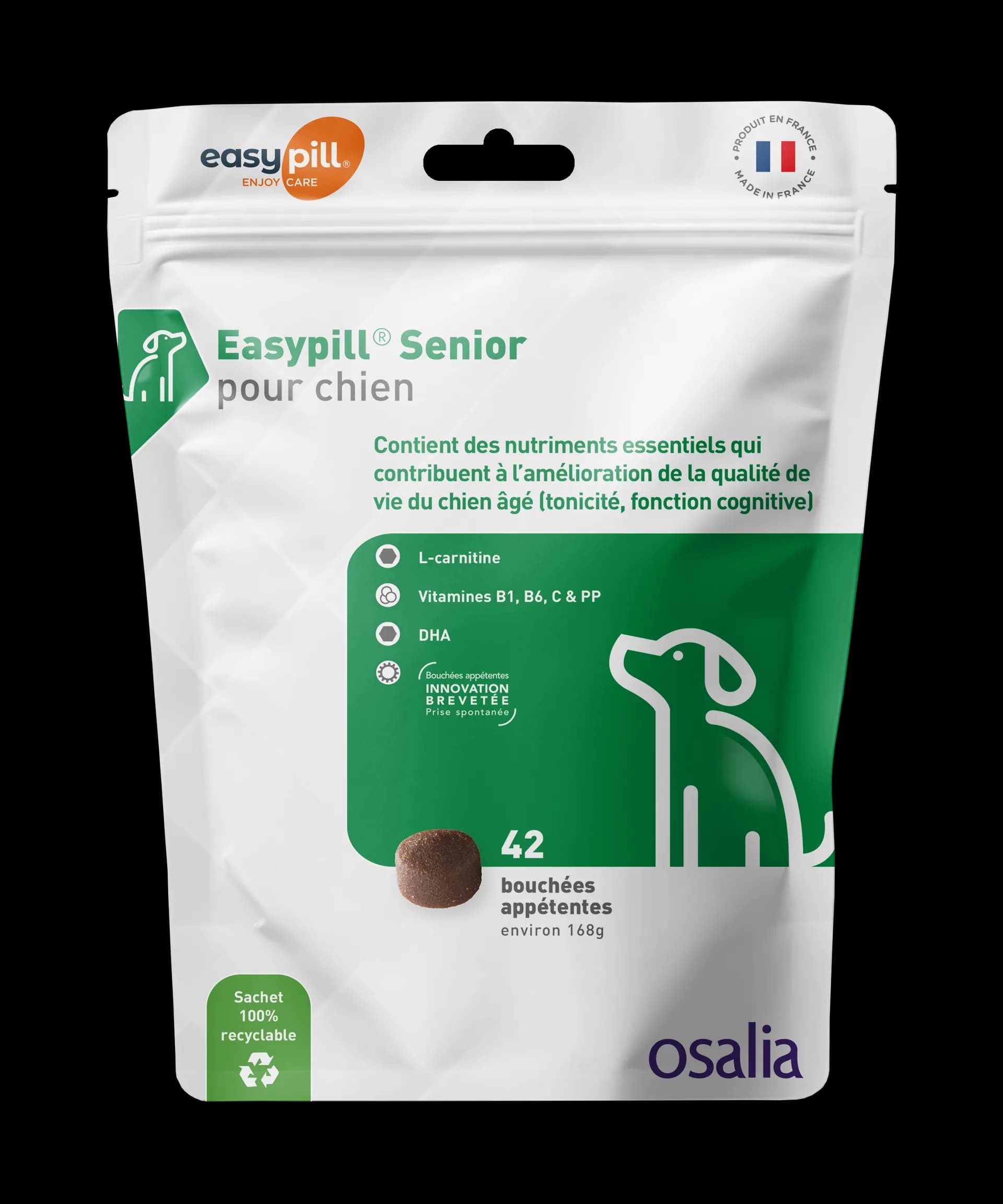 Sachet Easypill Senior Chien 42 bouchées - Complément vitalité chien âgé avec DHA et L-carnitine.