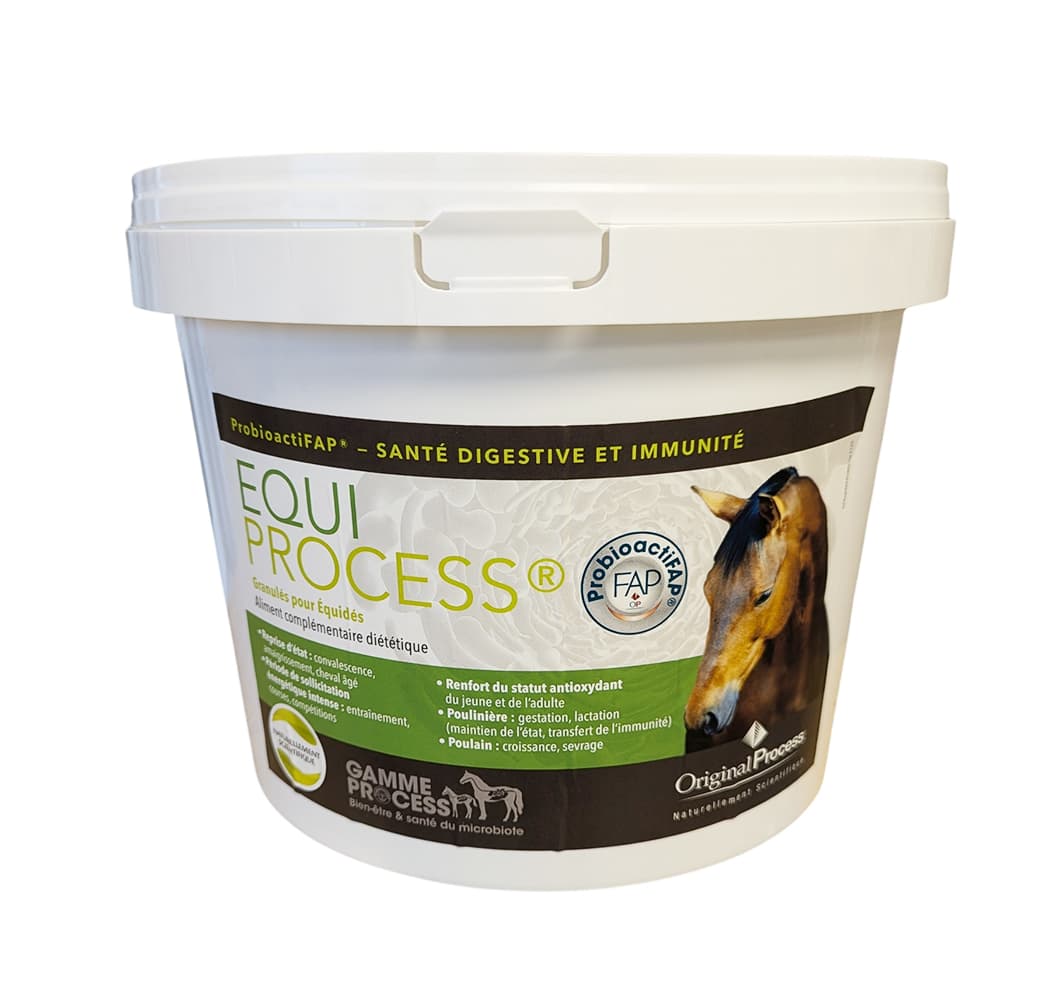 Seau Equi Process 5kg complément alimentaire cheval digestion immunité granulés.