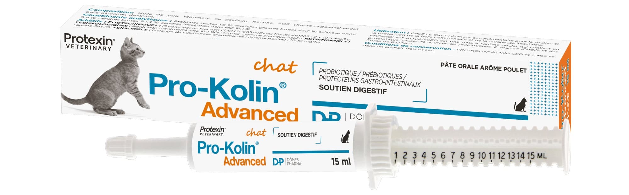 Pro-Kolin Advanced Chat 15ml Dômes Pharma – pâte probiotique et prébiotique pour soutenir la flore intestinale du chat