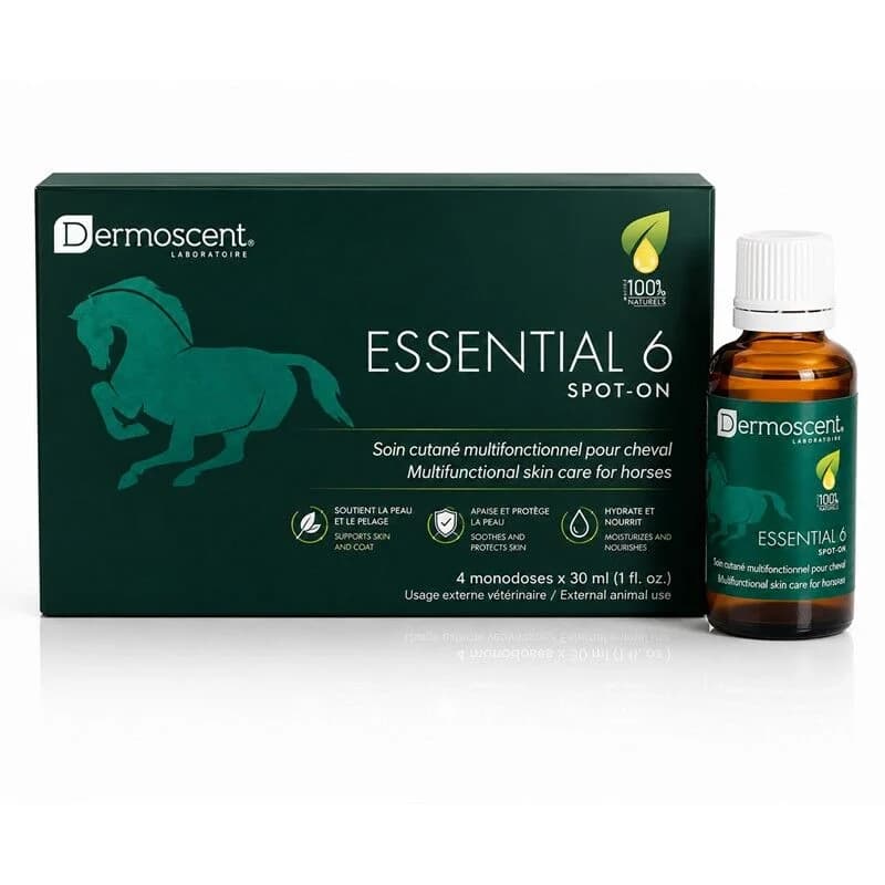 Boite de 4 flacons spot-on 30ml soin cutane naturel cheval Dermoscent Essential 6