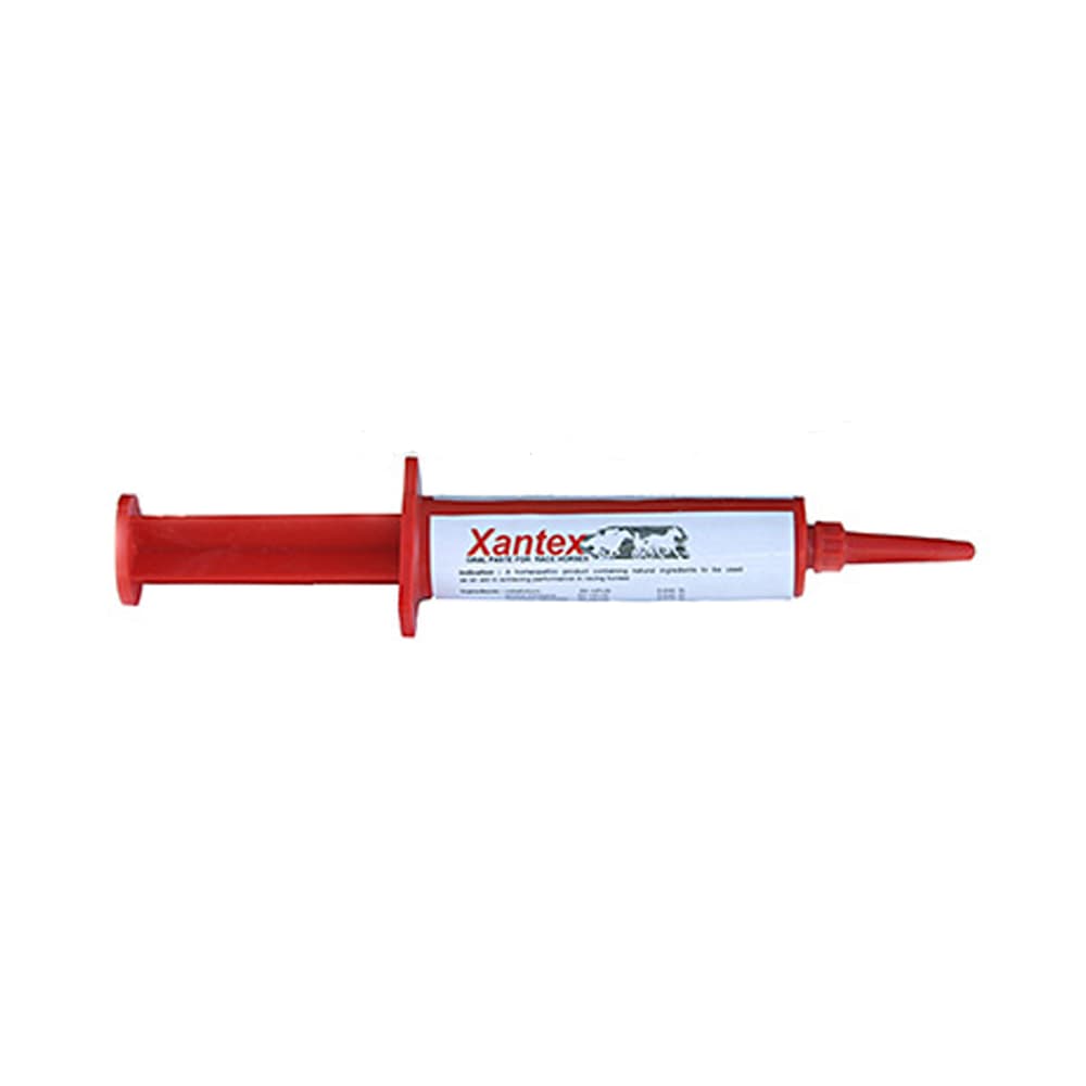 Seringue orale rouge Xantex de 12 ml et seau de 1 kg Farnam Pommier Nutrition pour les capillaires pulmonaires du cheval.