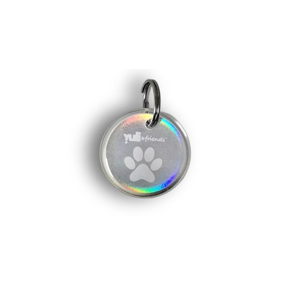 Médaille connectée Yuli holographique argentée motif patte NFC QR code chien chat