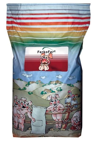 Sac FERKOFER 20kg fer oral pour porcelets dessin cochons sur emballage.