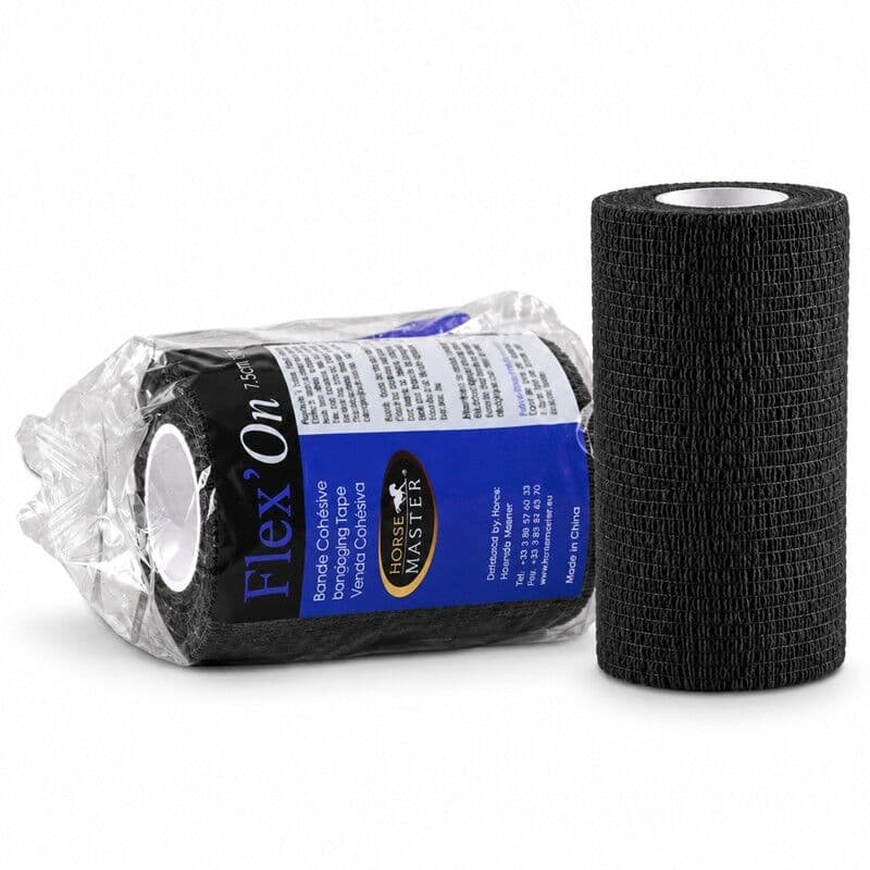 Lot de 18 bandes cohésives Flex'On noires 10 cm x 4,5 m pour pansements et contention du cheval