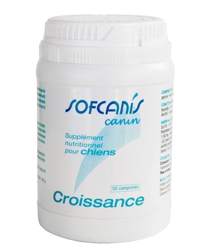 Sofcanis Canin Croissance 50 comprimés – complément nutritionnel pour chiots, favorise la croissance osseuse et musculaire