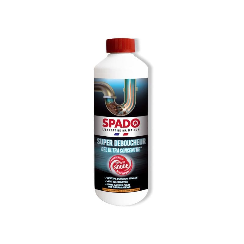 Spado Super Déboucheur Gel 500g ultra concentré 50% soude canalisation bouchée.