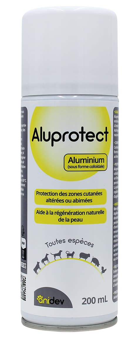 Spray Aluprotect Onidev cicatrisant aluminium plaies cheval chien chat élevage protection cutanée