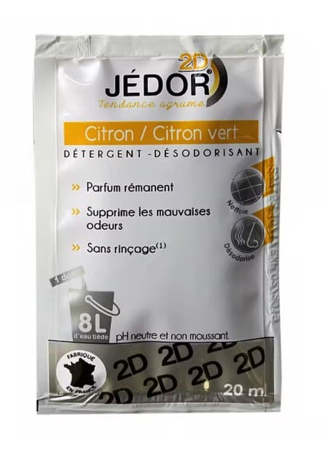 Dosette JEDOR 2D Citron Vert 20ml nettoyant désodorisant professionnel sans rinçage.