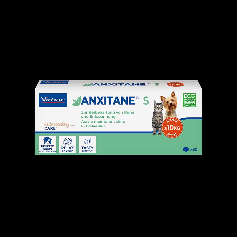 Anxitane S Virbac 30 comprimés – complément anti-stress naturel à base de L-théanine pour chiens et chats anxieux ou stressés.