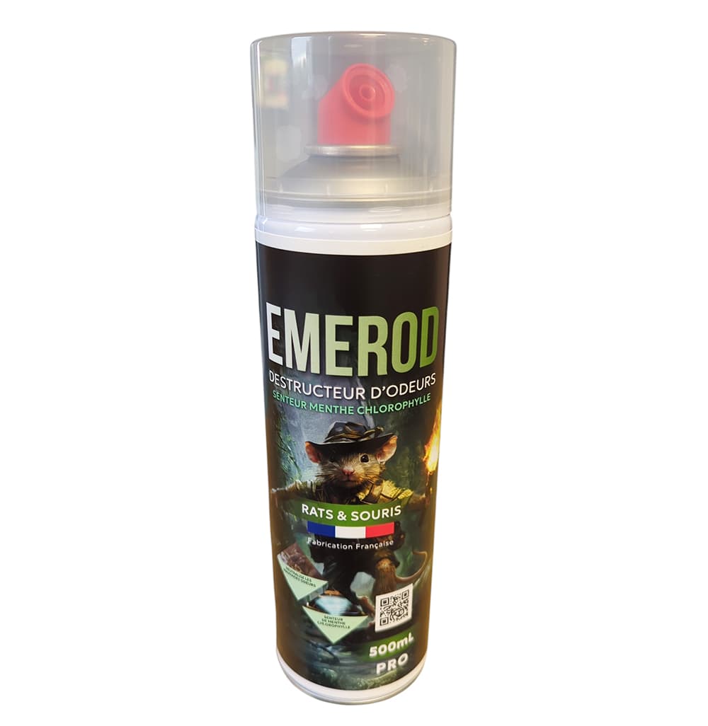 Aérosol EMEROD Destructeur d'Odeurs professionnel fabrication française pour nuisibles.