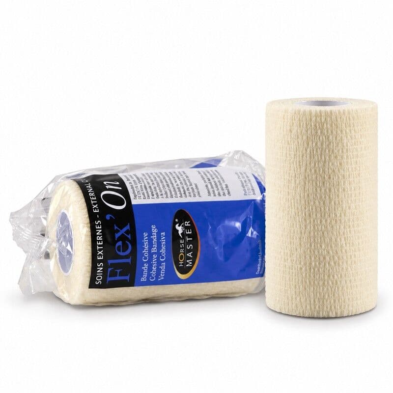 Lot de 18 bandes cohésives Flex'On blanches 10 cm x 4,5 m pour pansements et contention du cheval