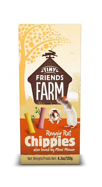 Boite de 120g de batonnets frites croquants pour rats et souris Tiny Friends Farm Reggie Rat Chippies