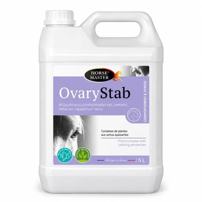 Bidon de 5L de complement liquide pour comportement des juments OvaryStab Horse Master.