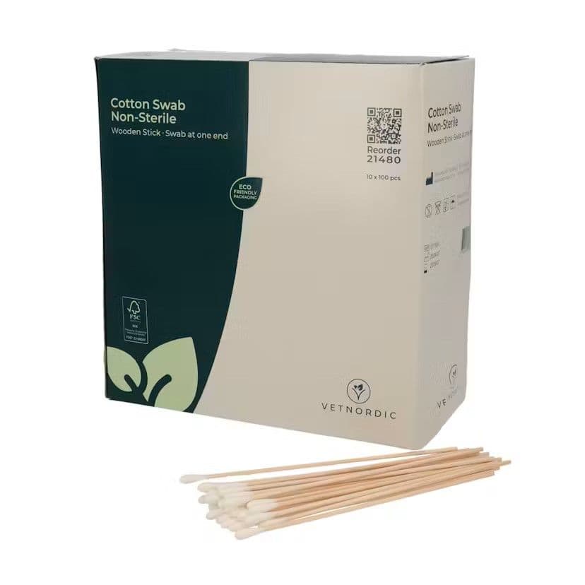 Écouvillon non stérile 15 cm tige bois ouate coton sachet de 100.