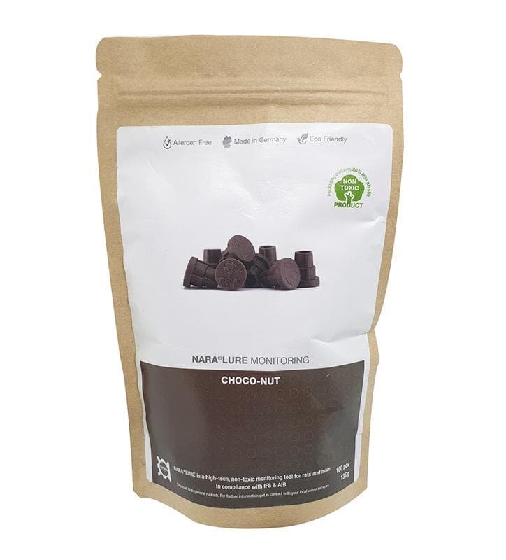 Sachet de 100 capsules attractives NARA LURE Choco-Nut pour pièges à rongeurs sans allergène