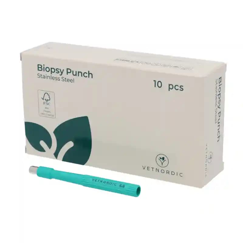 Poinçon de biopsie 8 mm lame acier sans soudure manche nervuré stérile exérèse.