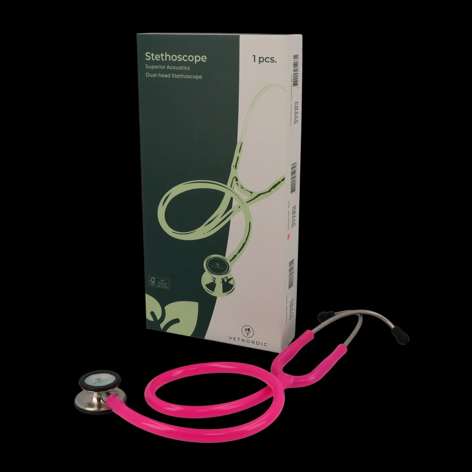 Stéthoscope vétérinaire rose VETNORDIC double pavillon haute précision.