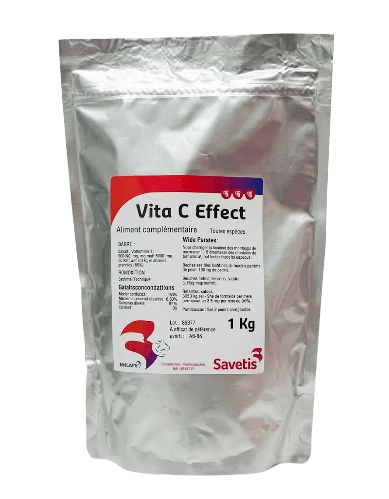 Vitamine C Effect Savetis 1 kg – complément antioxydant pour animaux d’élevage